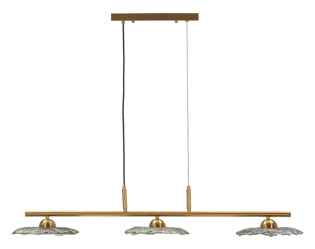 Lampadario Emily 3 Luci in Vetro Grigio Fumé e Metallo Dorato 100x24x18 cm