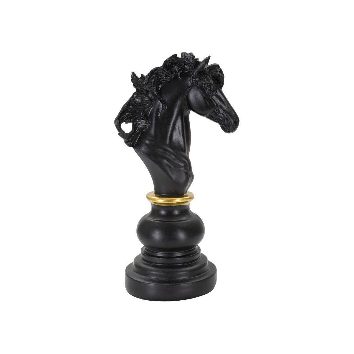Statuetta Decorativa Cavallo Scacchi Nero e Oro 14 x 11 x H27 cm