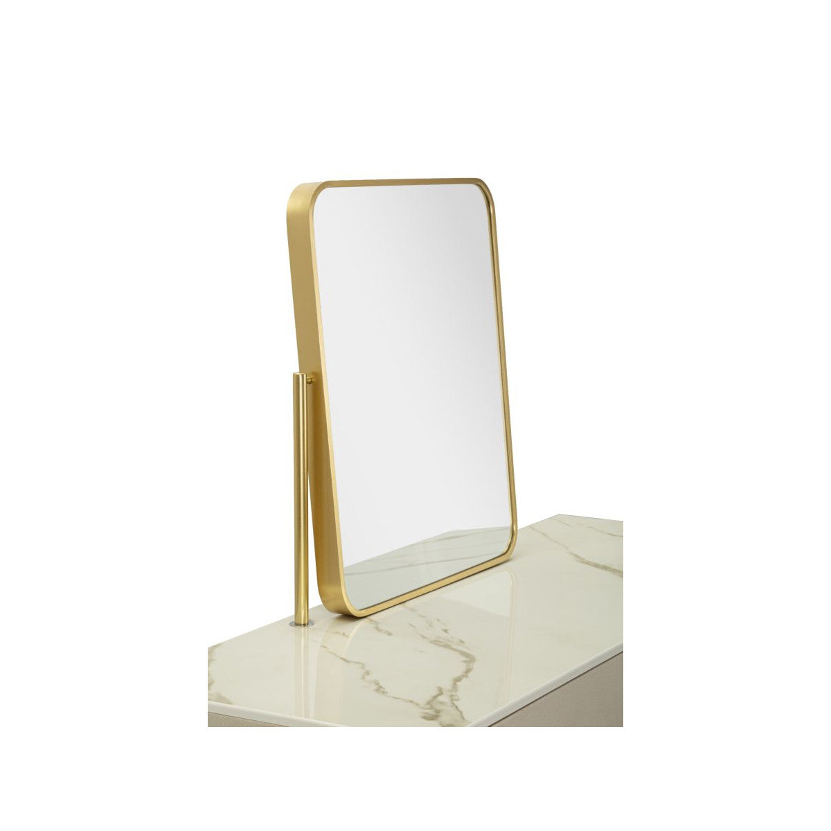 Toeletta Luxury 120 cm con Specchio e Sgabello Beige e Oro con Piano Effetto Marmo