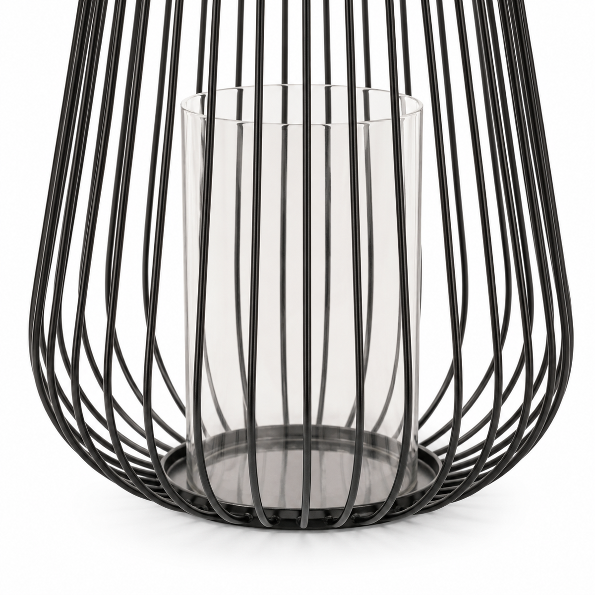 Portacandele Decorativo Nero in Metallo e Vetro 22 x 30 cm