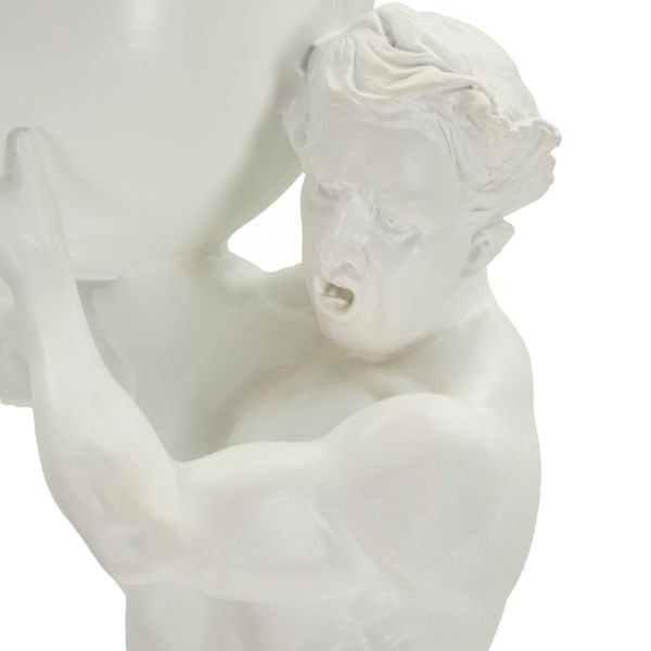Statuetta Atlas Bianca 18x12,5x50 cm Scultura Uomo con Sfera in Poliresina