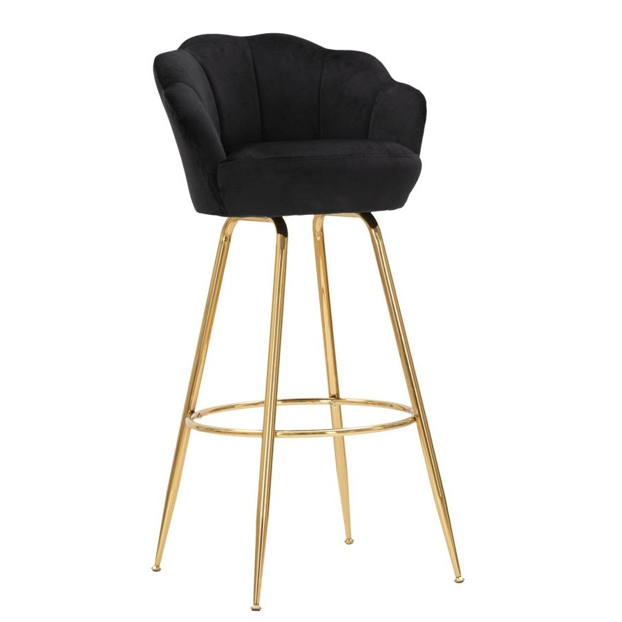 Sgabello Bar Vienna Nero in Velluto 110 cm con Gambe Oro