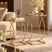 Set 2 Tavolini Siomply in Metallo e Specchio 35x35x70 e 30x30x60 cm