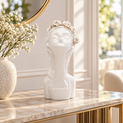 Vaso Decorativo Volto Donna in Porcellana Bianca H26 cm con Fiori e Dettagli Oro