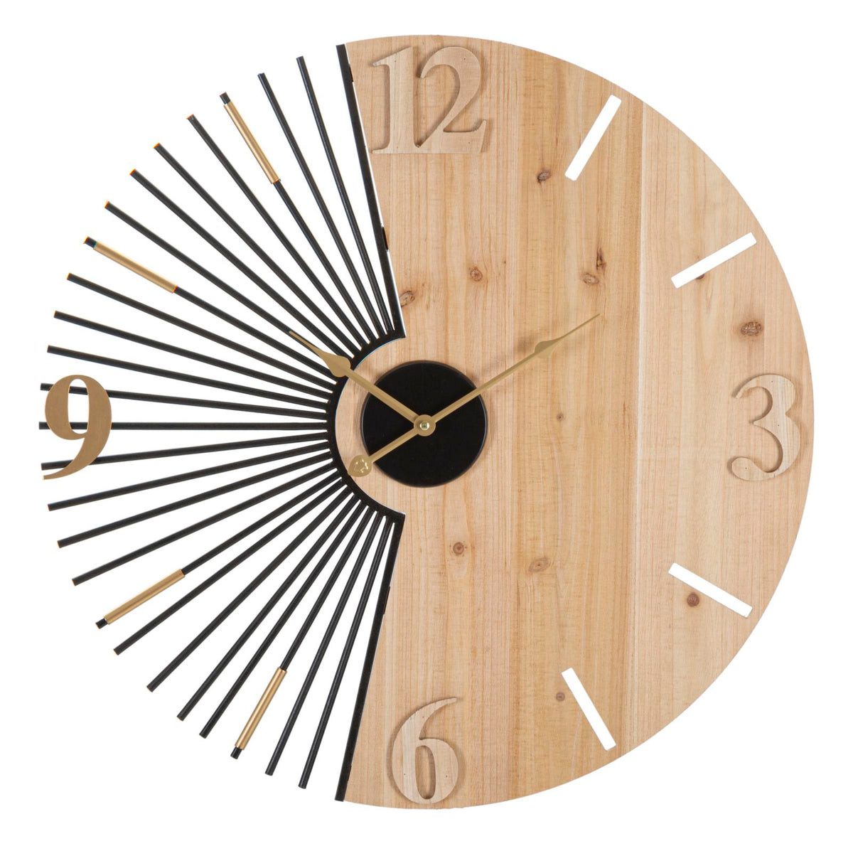 Orologio da Parete Wordy Ø60 cm in Legno e Metallo Design Raggi di Sole