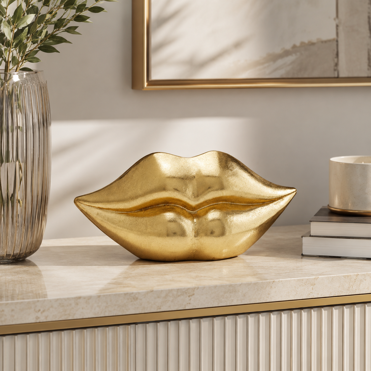 Salvadanaio Labbra Oro 13 cm Decorazione Glamour di Design