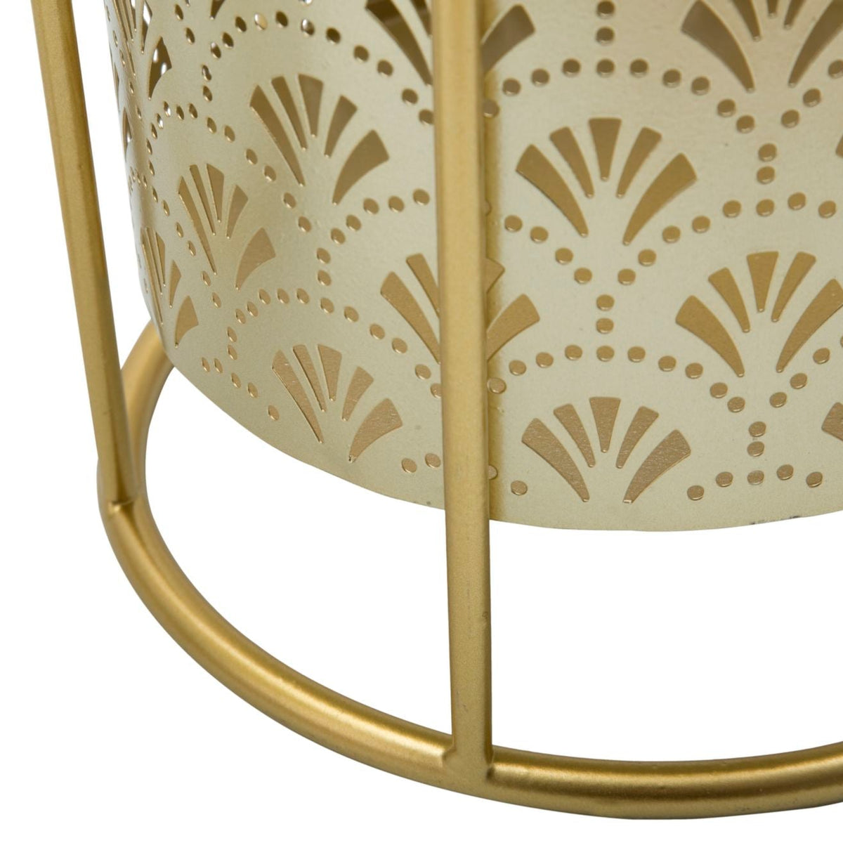 Set 2 Portavasi Dorati in Metallo Intagliato Ø21 e Ø19 cm con Piedistallo