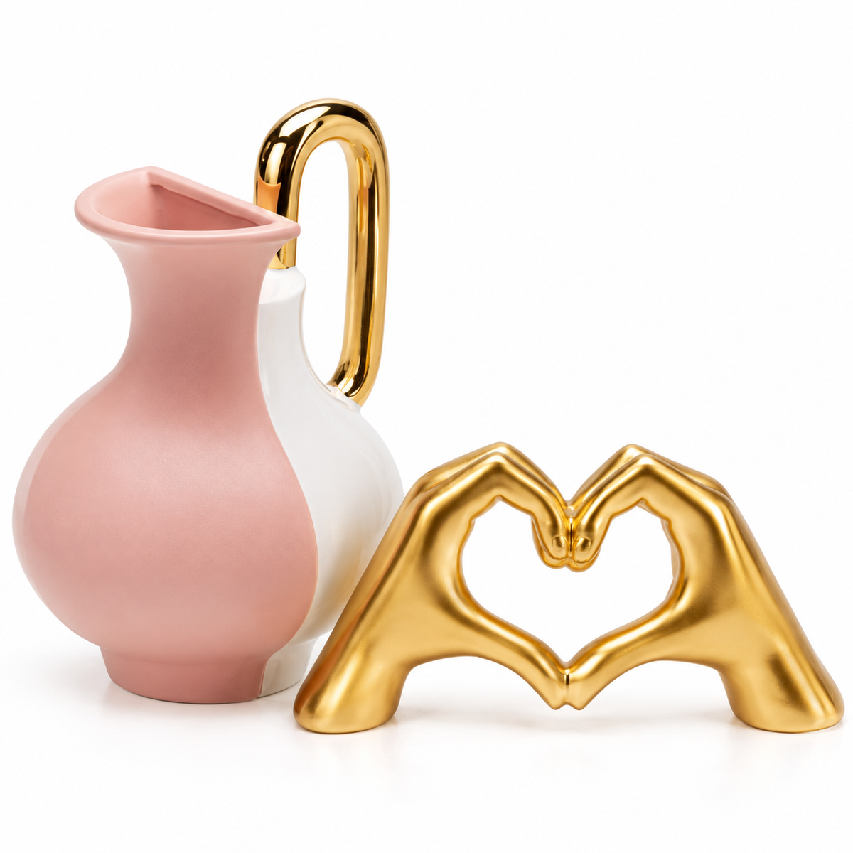 Set Decorativo Heart Hands Oro & Vaso Stage Rosa H18 cm