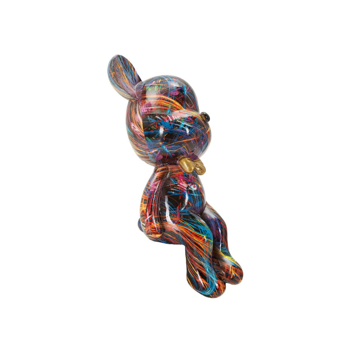 Scultura Orsetto Psyco Multicolore 12,5x9,5x25 cm in Resina con Papillon Oro