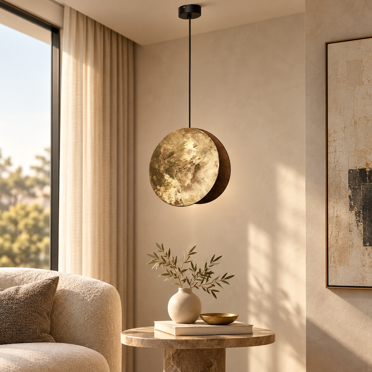 Lampadario a Sospensione Wheel Ruota Oro e Nero Ø30 cm H137 cm