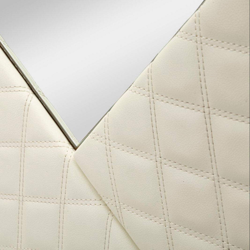 Specchio da Parete Rotondo Ø80 cm Crema e Oro Ecopelle Trapuntata