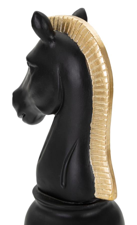Statuetta Decorativa Cavallo Scacchi Nero e Oro 10,5 x 8,5 x H19 cm