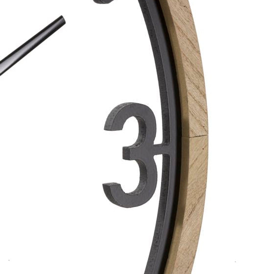 Orologio da Parete Clips Ø60 cm Nero e Legno Design Geometrico Moderno