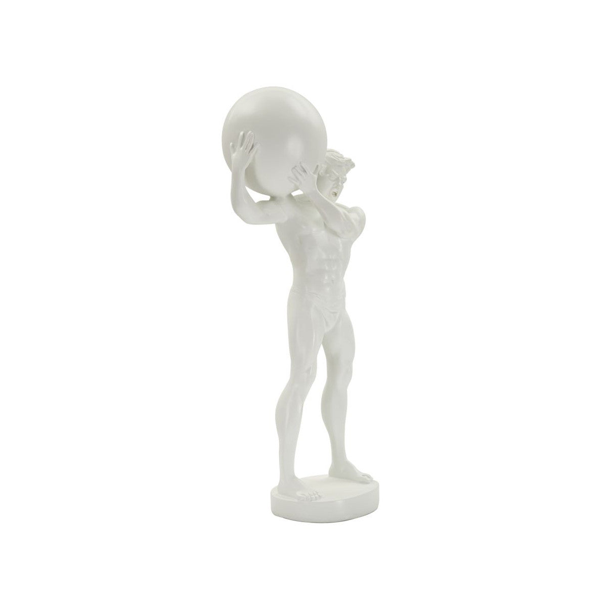 Statuetta Atlas Bianca 18x12,5x50 cm Scultura Uomo con Sfera in Poliresina