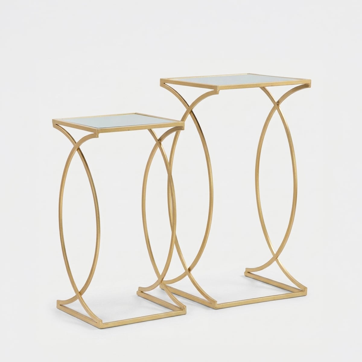 Set 2 Tavolini Siomply in Metallo e Specchio 35x35x70 e 30x30x60 cm