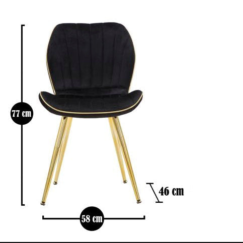 Set 2 Sedie Paris Space Nero e Oro 46x58x77 cm in Velluto Sintetico