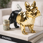 Salvadanaio Cane Bulldog Oro e Nero Decorativo In Poliresina