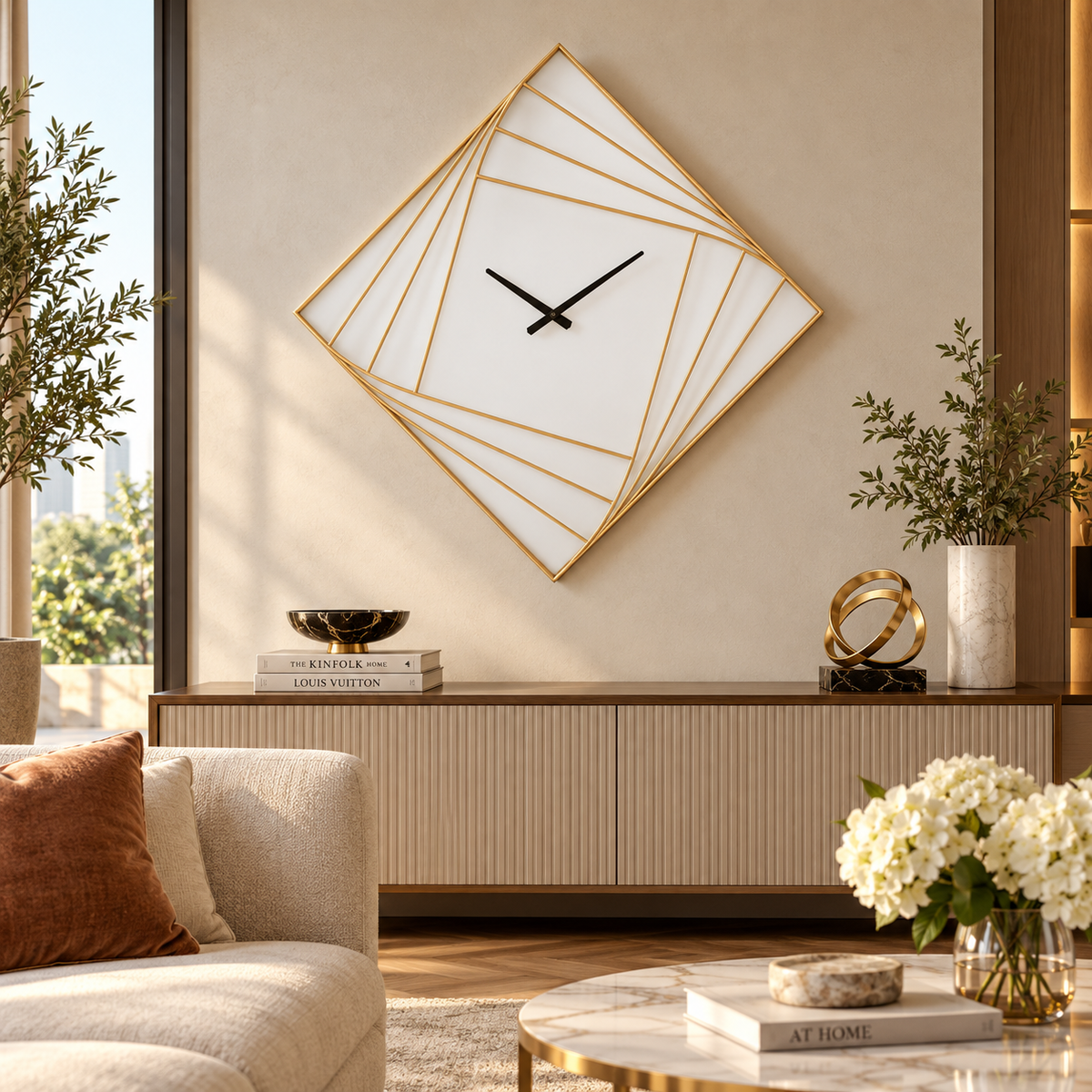Orologio da Parete Goldy Line 85x85 cm Oro Design Geometrico