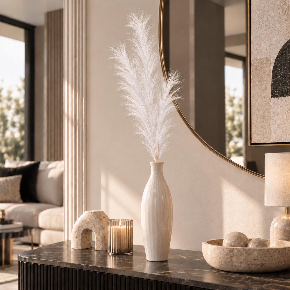 Ramo Pampas Artificiale Nelly Bianco H100 cm