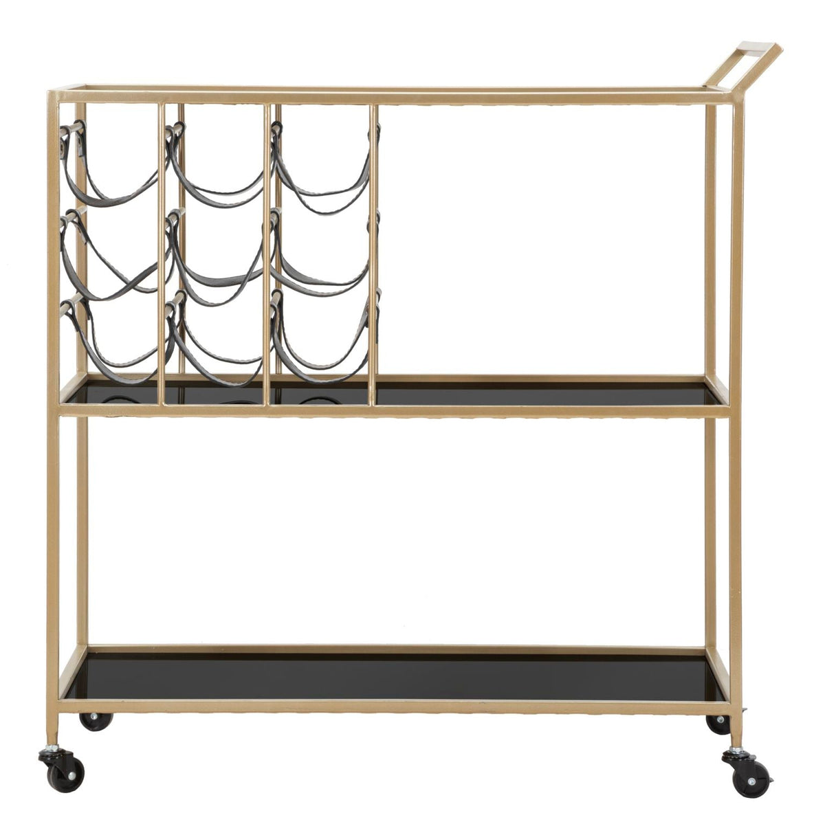 Carrello Black String Oro e Nero 79x39,5x82 cm Portabottiglie con 3 Ripiani e Ruote