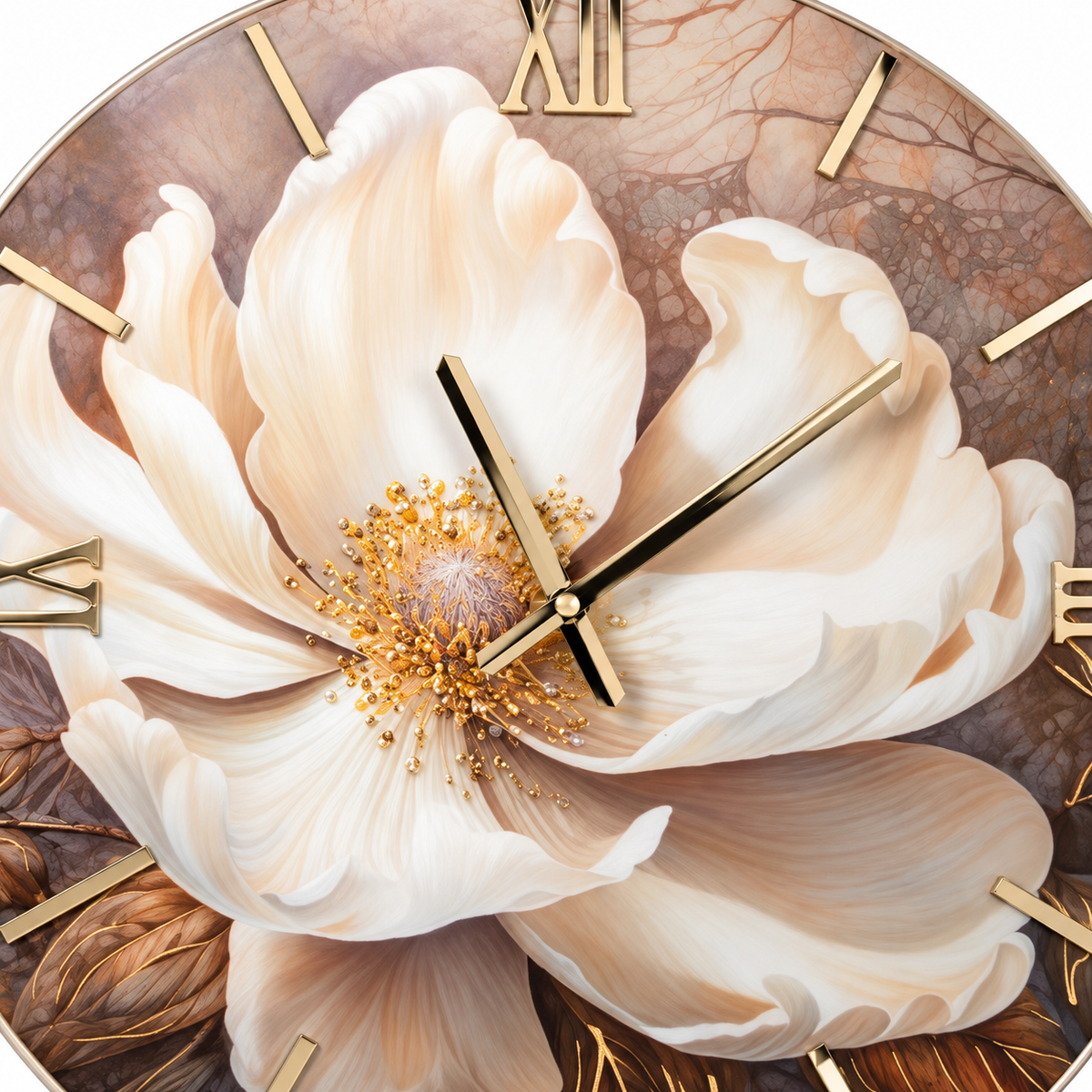 Orologio da Parete Fiore Ø60 cm Design Floreale con Numeri Romani Oro