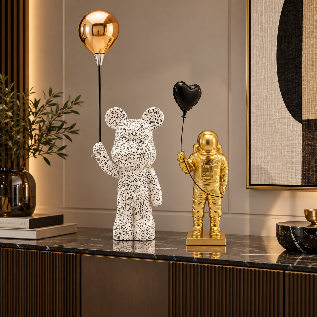 Set Decorativo Balloon Bear & Balloon Astronaut Orsetto H60 cm e Astronauta H41 cm