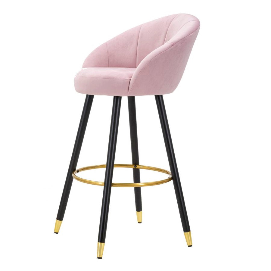 Sgabello Bar Prague Rosa in Velluto 104 cm con Gambe Nere e Dettagli Oro