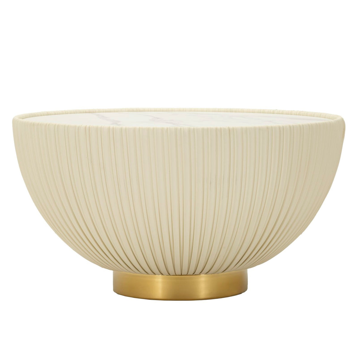 Tavolino da Caffè Elge Ø71x38 cm Crema e Oro Piano Effetto Marmo