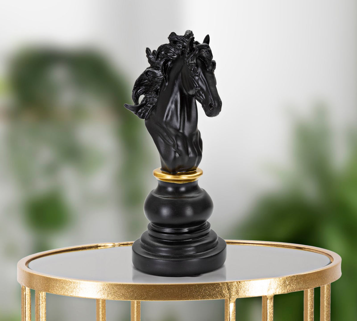 Statuetta Decorativa Cavallo Scacchi Nero e Oro 14 x 11 x H27 cm