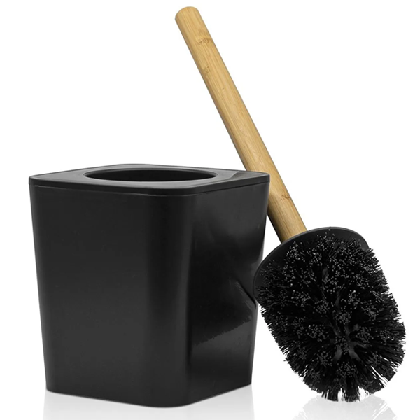 Portascopino WC Nero in Plastica e Bamboo Linea Bamboo