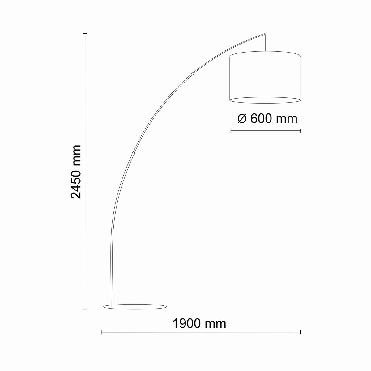 Lampada da Terra ad Arco Moby Black Nera H 245 cm con Paralume Ø60 cm