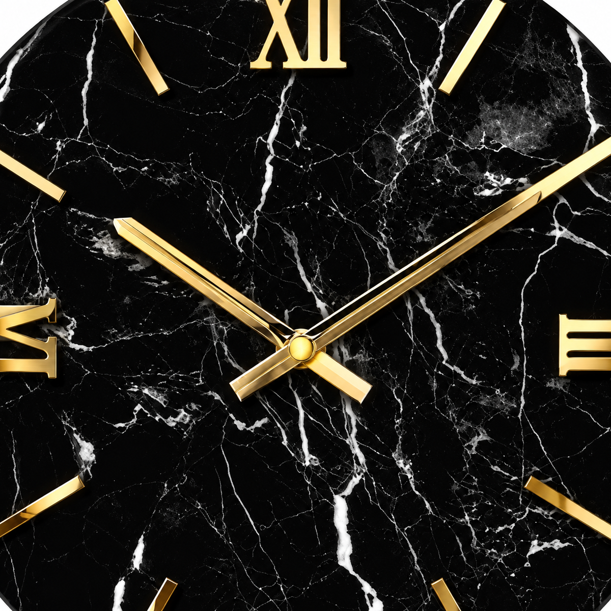 Orologio da Parete Marmo Black Ø80 cm Effetto Marmo Nero con Numeri Oro