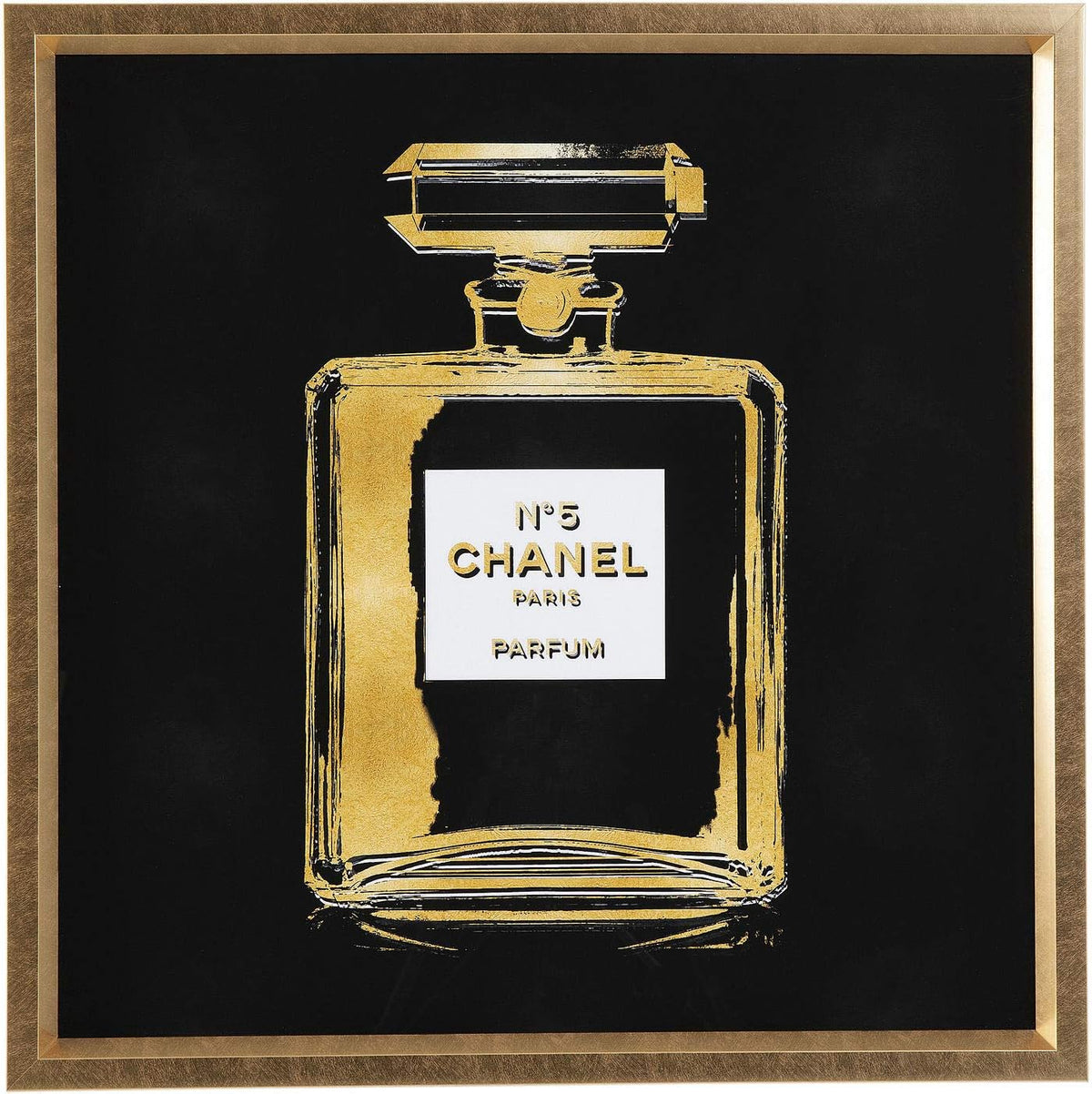 Quadro Decorativo Profumo N°5 Nero e Oro con Cornice 80 x 80 cm