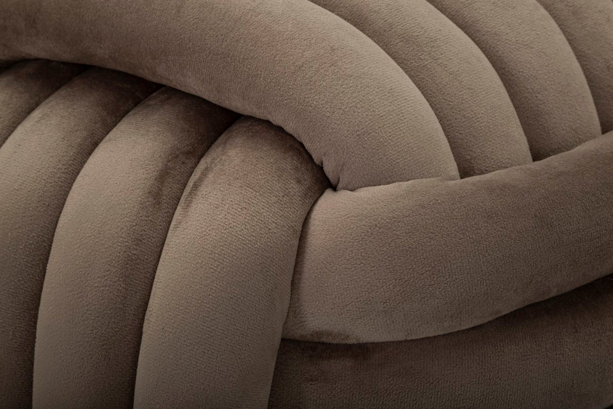 Pouf Annodato in Velluto Tortora 45 x 45 cm Seduta Decorativa Morbida