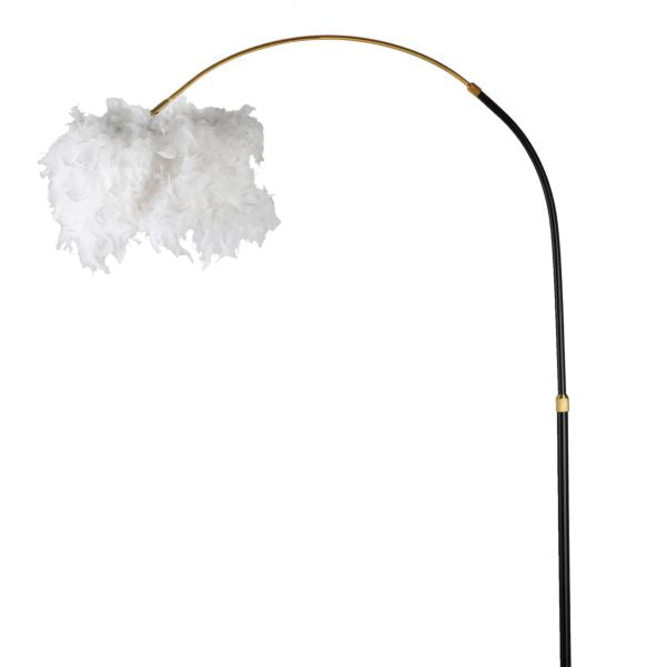 Lampada da Terra Arc Plur 100x150-180 cm con Paralume in Piume e Base in Marmo