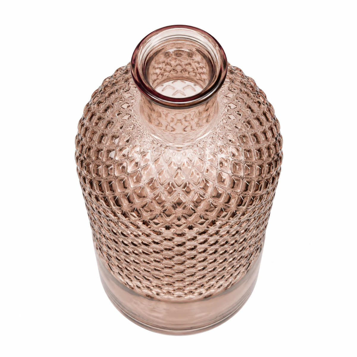 Vaso Decorativo Avril in Vetro Rosa con Texture H28 cm Bottiglia Decorativa
