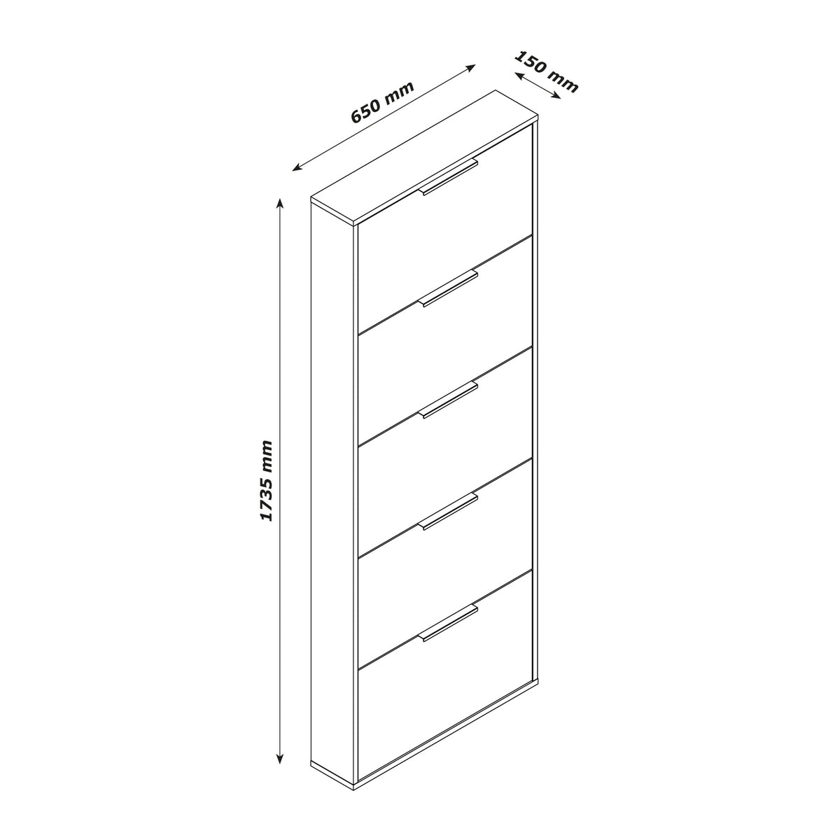 Scarpiera Slim 5 Ribalte 65x15xH174 cm – Bianco e Rovere Artisan