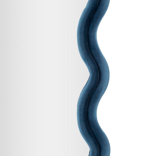 Specchio da Parete Emily in Velluto Blu 60x160 cm con Cornice Ondulata