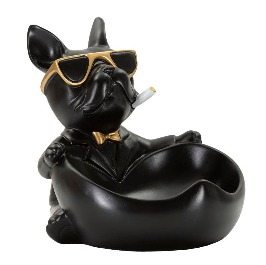 Svuotatasche Cane Ball Nero e Oro 18,5x20,5x20 cm in Poliresina Portaoggetti Decorativo