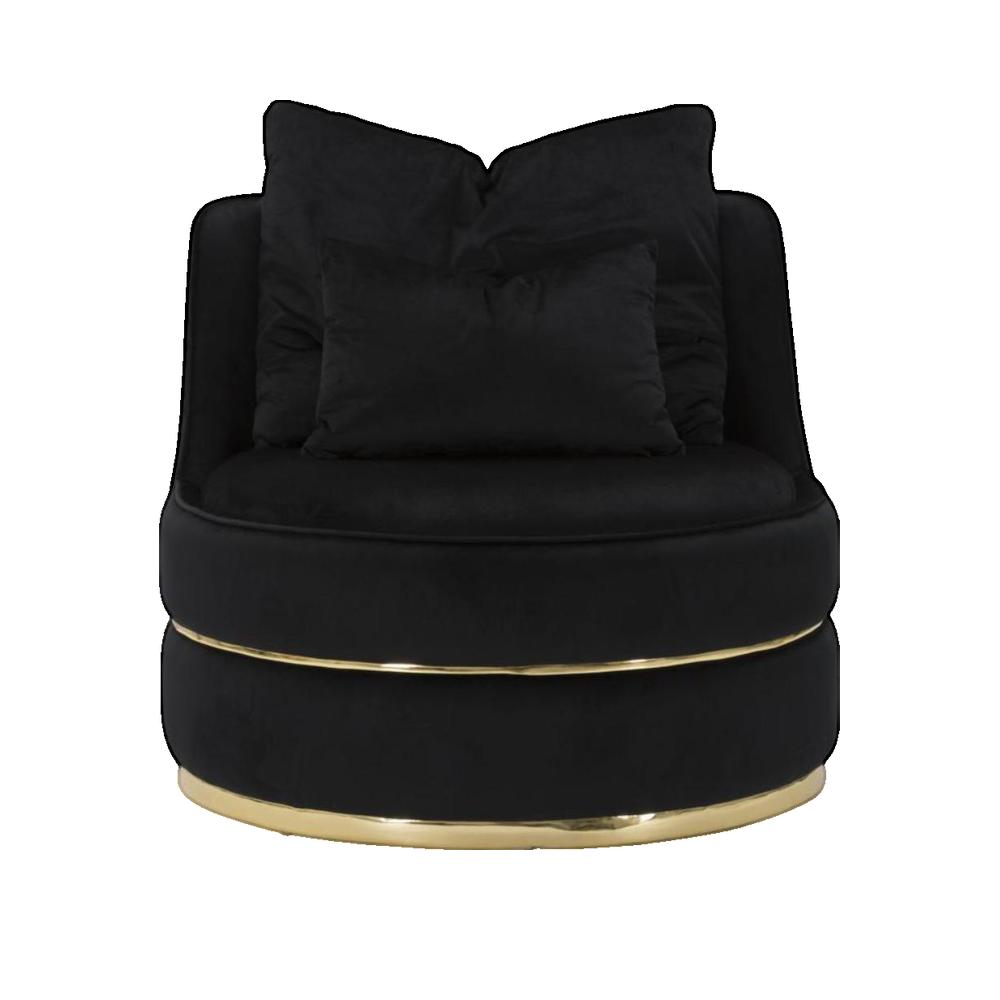 Poltrona Paris Space Nero e Oro Mauro Ferretti Ø84x72 cm con 2 Cuscini
