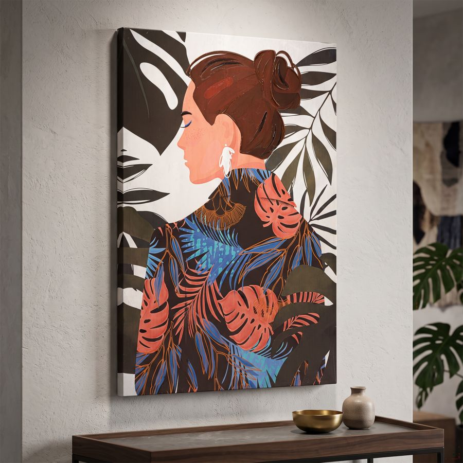 Stampa Dipinto Lady Jungle B 80x2,8x120 cm su Tela con Telaio in Legno