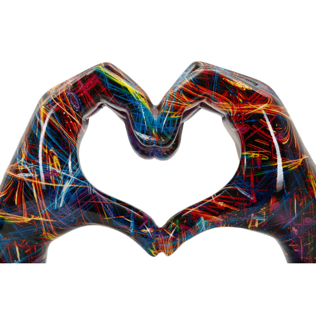 Scultura Lover Psyco Multicolore 25 cm in Resina Mani a Cuore Design Pop