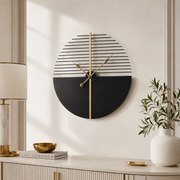 Orologio da Parete Rotondo in Metallo Nero Bianco e Oro Ø60 cm