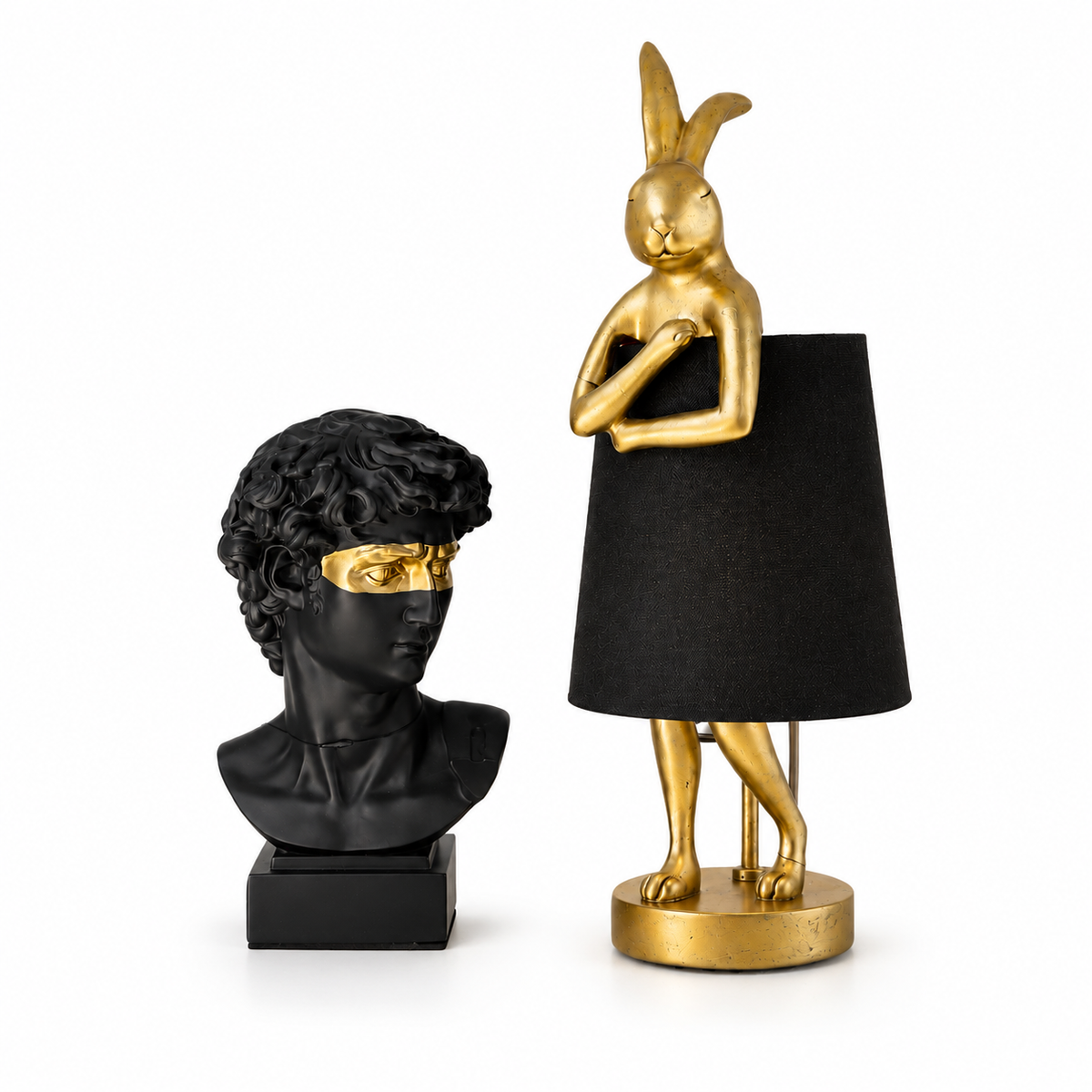 Set Decorativo Glam con Lampada Rabbit Oro 50 cm e Scultura David 30 cm