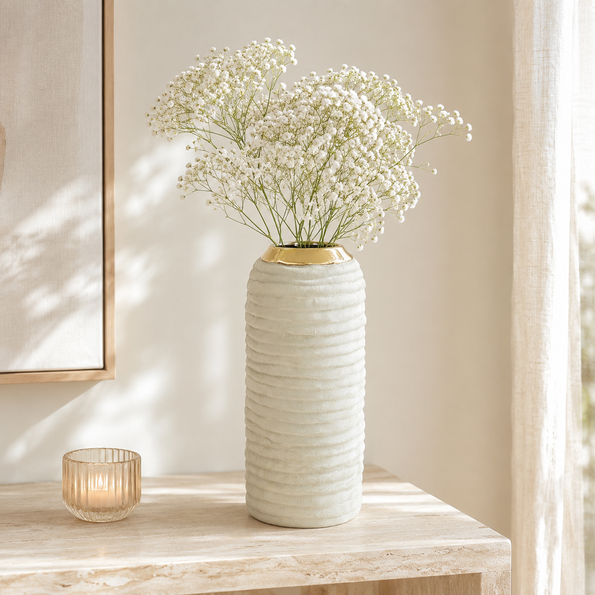 Vaso Lima in Ceramica Ø14 x H30 cm Grigio/Oro