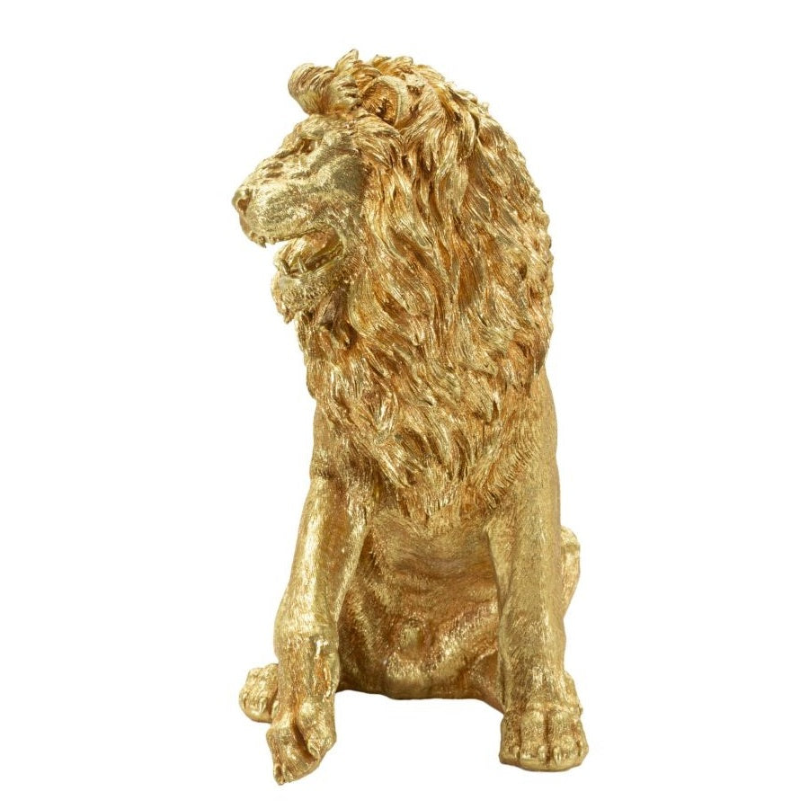 Statua Leone Shant Seduto Oro in Poliresina 55 cm Scultura Glam Maestosa