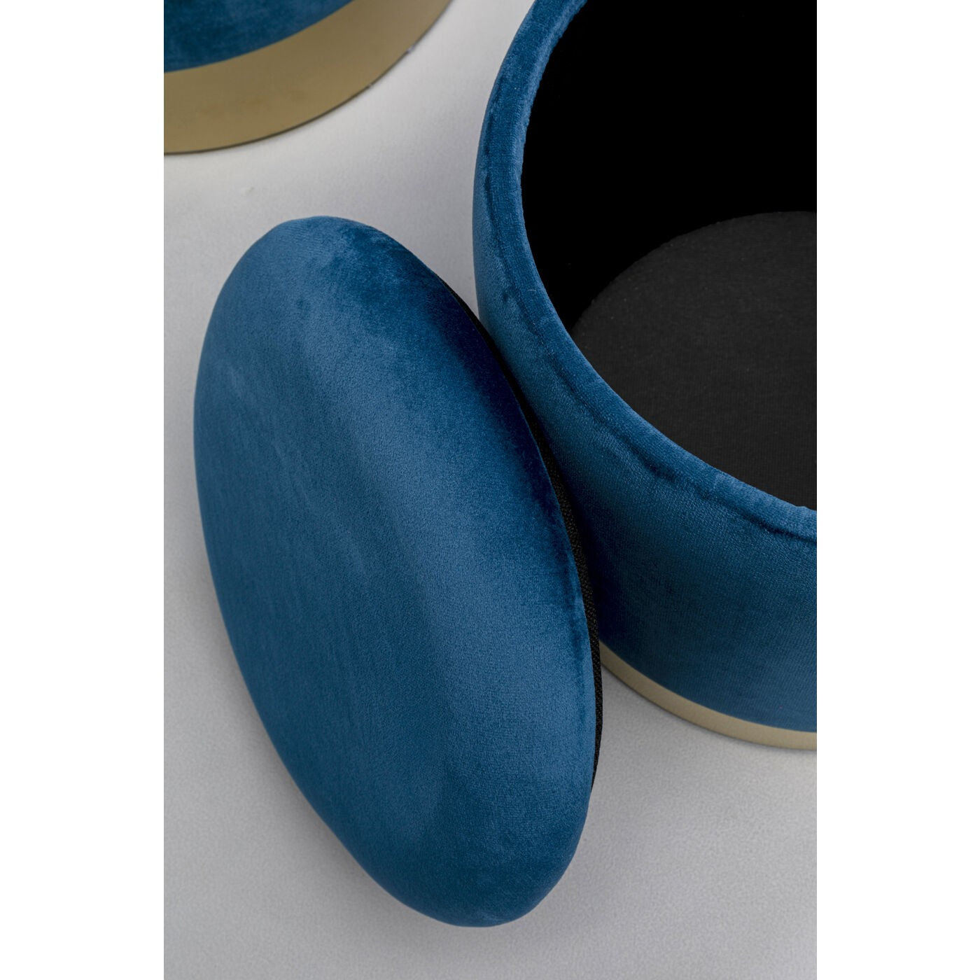 Set 2 Sgabelli Pouf Contenitore Cherry Storage Blu con Dettagli Ottone