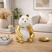 Statuetta Figura Decorativa Panda 19cm Colore Oro e Bianco