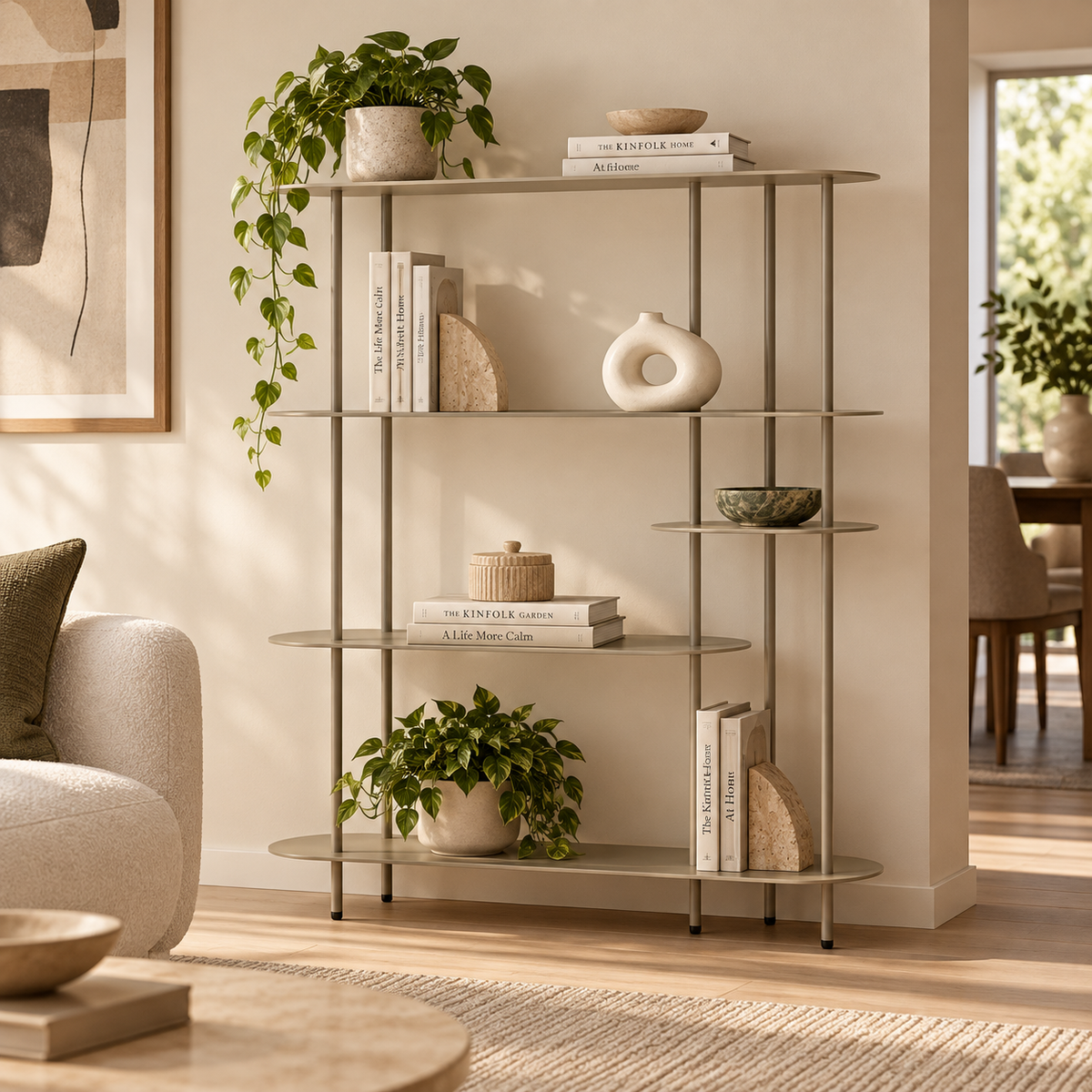 Libreria Saturno 118x31x139 cm in Metallo Tortora e Ottanio