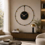 Orologio da Parete Pearl Nero e Oro in Metallo Ø61 cm Design Moderno